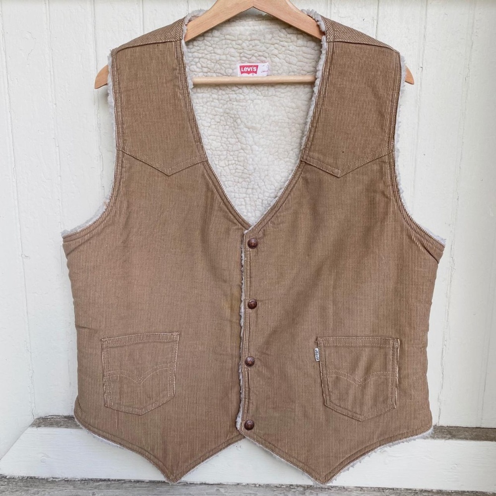 Deadstock BNWOT Vintage 1970s Levi's Tan Corduroy Sherpa Fleece Sleeveless Vest